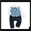 Jumpsuitsrompers Clothing Baby Maternity Drop Delivery 2021 Baby Gentleman Rompers Toddler Long Sleeve Jumpsuits With Bowtie Infant Cotton On