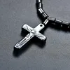 Sculptuur Zwart Magneet Jesus Cross Ketting Christian Hanger Kettingen Choker Voor Vrouwen Mannen Mode-sieraden