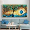 抽象的な木の夕日の波油絵キャンバスのポスターとプリントスカンジナビアの壁のアート写真のリビングルームのCuadrosの装飾