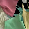 Candy Color Casual Asymmetry Onique Shoulde Tank Top Kvinnor Fashion Off Slim Elastic Enkel Basic Vest 210529
