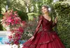 Underbar rosa söt 16 quinceanera klänningar prinsessa bollkakan 2021 sparkly sequined appliques långa ärmar v neck puffy tulle tiered prom formella klänningar al6773