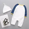 Mode-Säugling Baby Jungen Mädchen Strampler Kinder Langarm Baumwolle Overalls + kappe 2 stücke set Mädchen tiger streifen Strampler Jungen Kleidung