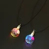 Trendy Dried Flowers Pendant Necklaces For Women LED Luminous Flower Necklace Charm Crystal Glass Ball Jewelry