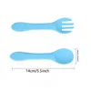 14cm Silicone Fork Spoon Food Grade Solid Color Spoons Baby Foods Ice Cream Scoop Fruit Salad Cake Forks Children Tableware BH5118 TYJ