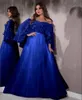 Élégant Arabric Royal Formelle Robes De Soirée Cape Manches Paillettes Paillettes Étage Longueur Tulle Une Ligne Femmes Robe De Bal Plus La Taille Longue Occasion Spéciale Robes 2022