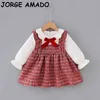 Peuter meisje val winterkleren dikke rode plaid lange mouw prinses jurk kinderen 1-5t E94054 210610