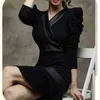 Women's Autumn Winter Double-breasted Suits Dress OL Ruffles Bodycon Dresses Fitted Elegant Work Wear Vestidos 210603