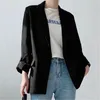 우아한 여성 솔리드 블랙 블레이저 패션 숙녀 노치 칼라 재킷 인과 여성 세련된 포켓 카디건 210527