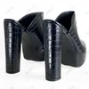 Rontic New Handmade Women Slingback Sandals Platform Stone Pattern Chunky Heels Open Toe Elegant Black Party Shoes US Size 5-20