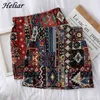 HELIAR Women Boho Skirt Embroidery A-Line Mini Skirts Chic Geometry Pattern Woolen Wide Leg Vintage Bohemian Folk Skirt 210730