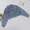 Autumn Denim Cropped Jacket Female Pockets Hole Short Jean Ladies Fashion Button Casual Solid Coats