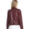 Spring Autumn Women Short Washed Pu Leather Jacket Streetwear Zipper Belt Motorcycle Basic s Black Red 210430