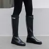 Meotina automne bottes d'équitation femmes en cuir véritable naturel plat genou bottes hautes fermeture éclair bout rond chaussures hautes dames hiver taille 42 210608