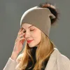 Beanie/Skull Caps Vendita all'ingrosso Vera pelliccia di procione Pom Cappello lavorato a maglia Donna Berretti Cashmere Inverno Donna Ragazza Cotton Skullies Berretto di lana Delm22