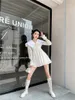 Sailor Collar Jacquard Z Długim Rękawem Mini Dress Kobiety Tie Neck Tunika Linia Moda Koreański Strój Wiosna 210427