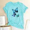 Blå Monark Butterfly Tryckt Kvinnor T-shirt Bomull Harajuku Loose Tee Kvinnor Casual Streetwear O-Hals Toppar Kläder X0628