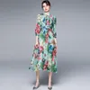 Mode Damen Kleid Chiffon Bedruckt Bowknot Hals Langarm Elegant Sommer Urlaub Stil Rock 210520