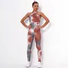 Sexy Yoga Set Fitness Jumpsuit Ropa deportiva para mujer Tie-dye Jacquard Backless Gym Wear Chándal Running Workout Suit 210802