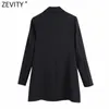 Kobiety Fashion Collar Double Breasted Solid Dopasowane Blazer Płaszcz Biuro Długie Długie Garnitury CHIC Topy CT698 210416