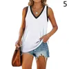 T-shirt senza maniche cucita con scollo a V estiva alla moda Canotta sportiva a righe da donna casual tinta unita vintage