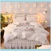 Sets Supplies Textiles Home & Gardenwhite Pink Green Elegant Embroidery Bedding Set Crystal Veet Bedskirt Ruffles Duvet Er Pillowcase Drop D