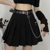 Punk Summer Gothic Skirts For Women Streetwear Casual Zipper High Waist Black Skirt Sexy Mini Pleated Free Belt Chain