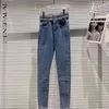 Bahar Kadın Kot Moda Yüksek Bel Kemer Örme Kalın Halat Düğmesi Dekorasyon Denim Kalem Pantolon RD797 210427