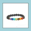 Perlen, Stränge Armbänder Schmuck 7 Chakra Armband Männer Schwarze Lava Heilung NCE Perlen Reiki Buddha Gebet Naturstein Yoga Für Frauen Drop D