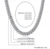 12mm Męskie Miami Kubańska Łańcuch Łańcuch Bagietka Lodowa Diament Real 14K Biały Pozłacane Sześcienne Cyrkon Biżuteria 18 "Choker -22"