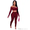 2021 Fall Women Two Piece Pants Set Long Sleeve One Shoulder Tracksuits Jackets Leggings Outfits Sportswear Open Waist Fashion Suit