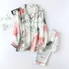 Outono senhoras pijamas conjunto floral impresso algodão completo estilo fresco sleepwear mulheres colarinho feminino casual homewear 210809