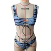 Trzy kawałek Sexy 2021 Swimsuit Push Up Swimwear Kobiety Monokini Plaid Shospmiesit Bodysuit Kostium kąpielowy Swim Wear Women's