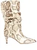 Stylish Women's Boots Snakeskin Print Pleated Mid Heel Party Shoes Pointed Toe Slip On Sexy Stiletto Women Motorcycle Boots