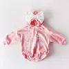 Autumn Winter Infant Baby Girls Rompers Clothes Bodysuit Big Bowknot Long Sleeve hooded Thicken 210429