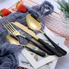 Tablewellware 16 Pcs Stainless Steel Cutlery Tableware Gold Spoon Set Forks Knives Spoons Kitchen Dinnerware Drop 210928