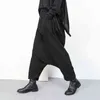 [EAM] Spring Autumn High Elastic Waist Black Button Split Joint Wide Leg Long Loose Pant Trousers Fashion YG2 211124