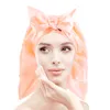 Satin Bonnet With Tie Long Hair Holder Foldable Sleeping Hats Wrap Night Cap Front Bow Hair Care Caps For Women