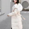 Winter Women Faux Fur Hooded Long Cotton Coat Casual Loose Thick Warm Parka Windproof Snow Jacket with Belt Outwear 210430