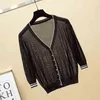 Fashion Women's Knitwear Summer Ice Silk Sunscreen Cardigan Ultra-thin Three-quarter Sleeve 210520