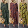 Herbst Sommer DrWomen Vintage Vestidos ZANZEA 2021 Plissee Gedruckt Lange Maxi Kleider Tunika Party Femme 3/4 Hülse Plus Größe x0529