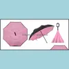 Parapluies Ménage Divers Maison Jardin Créatif Inversé Double Couche Avec Poignée En C À L'envers Parapluie Coupe-Vent Inversé 34 Couleurs Goutte