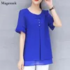 Plus Size Chiffon Blouse Women Tops O-neck Short Sleeve Summer And s Loose Slim Solid Female Shirt 4832 210512