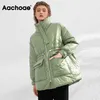 Aachoae Pure Winter Leichte Daunenjacke Damen Dicke Warme Batwing Langarm Lose Doudoune Tasche Ultraleichte Ente