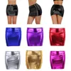 Women's Faux Leather Look Mini Skirt Ladies Knuckle Tight-fitting Hip Skirt Metallic Shiny Sexy Nightclub Rod Wear Pencil Skirt X0428