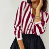 Ny Blus Kvinnor Casual Striped Top Shirts Blusar Kvinna Loose Blusas Höst Fall Casual Ladies Office Blusar Top Sexig 210426