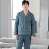 Mode hiver homme clip coton pyjama ensembles plus taille épais chaud pijama mâle pyjamas pour hommes 3XL confort vêtements de nuit salon ensemble 210928