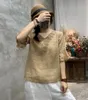 Blusas de mujer, camisas de estilo étnico, camisa de lino bordada, jerséis de manga corta con cuello en V, blusa informal para mujer, Tops 2021
