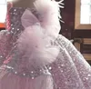 2021 Pink Sparkly Flower Girl Dresses Ball Gown Feather Sequined Tulle Lilttle Kids Birthday Pageant Weddding Gowns ZJ003