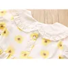 Humor Bear Girls Dress Summer New Puff-Sleeve Sunflower Printed Cute Kids Princess Dress Toddler Clothes For 2-6Y Q0716