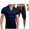 남자 티셔츠 2021 여름 2PC 세트 남성 EUR / 미국 크기 짧은 소매 티셔츠 두 조각 탑스 + 반바지 운동복 망 세트 남성 트랙